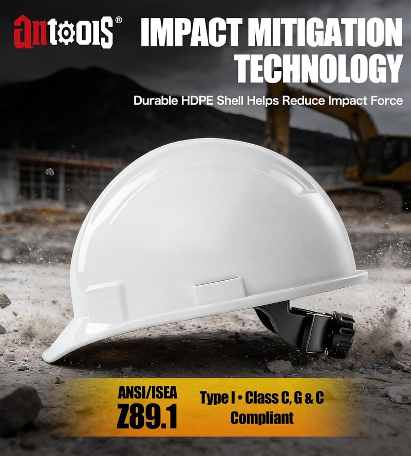 AnTools White Cap Style Hard Hat, OSHA Construction Work Approved, 4-Point Adjustable Suspension, ANSI Z89.1 - Image 2